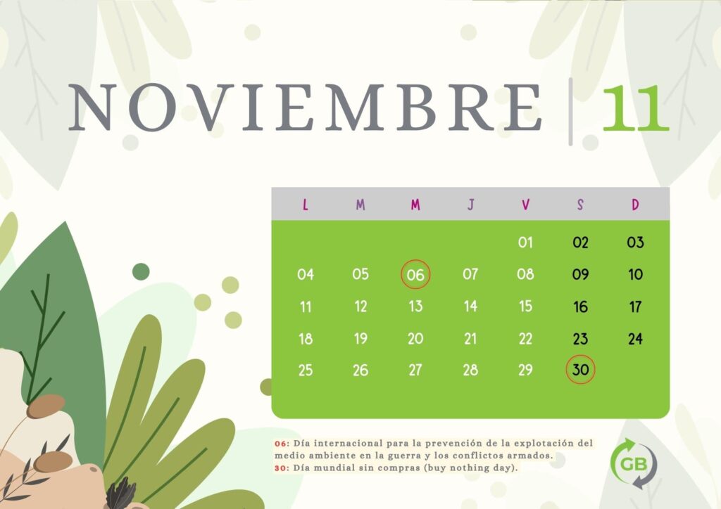 Mes de noviembre en el calendario de sostenibilidad 2024 y medioambiente del Grupo Braceli.